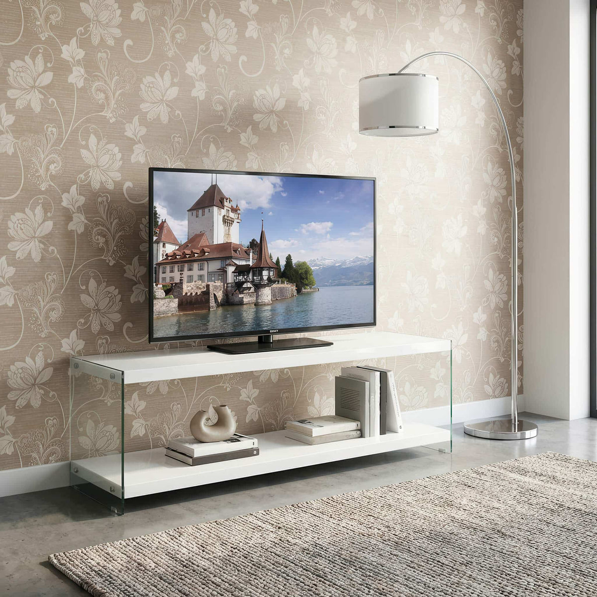 Marco White High Gloss & Glass TV Unit