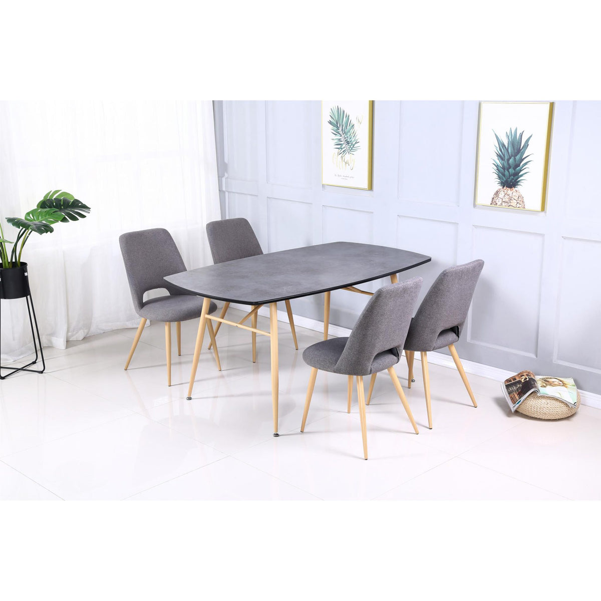 Matola Fabric Dining Chair Grey & Beech - Beech, Grey (Set of 2)