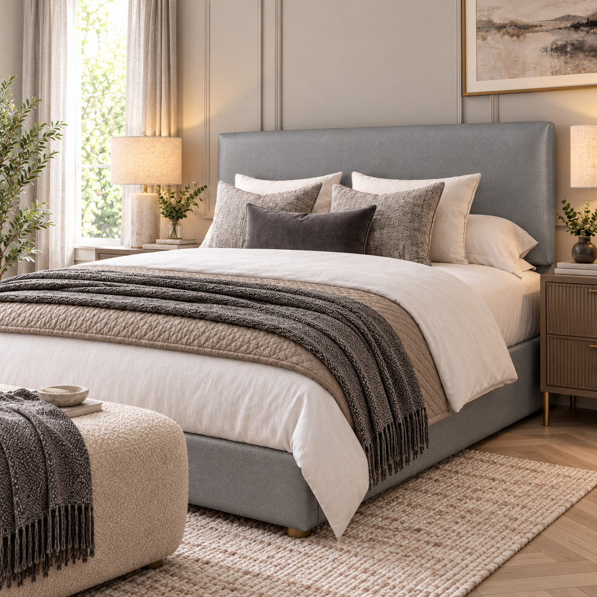 Grey PU Leather Headboard