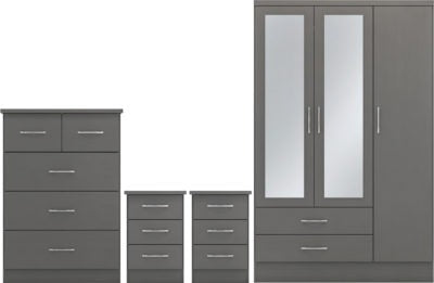 Nevada 3 Door 2 Drawer Mirrored Wardrobe Bedroom Set