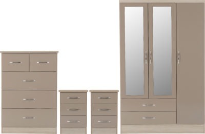 Nevada 3 Door 2 Drawer Mirrored Wardrobe Bedroom Set