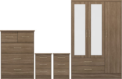 Nevada 3 Door 2 Drawer Mirrored Wardrobe Bedroom Set