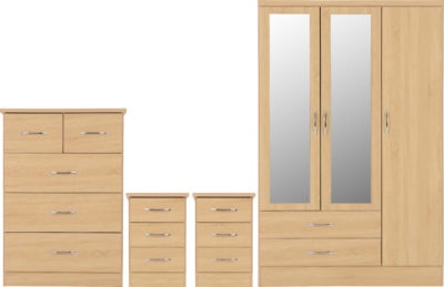 Nevada 3 Door 2 Drawer Mirrored Wardrobe Bedroom Set