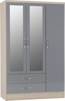 Nevada 3 Door 2 Drawer Mirrored Wardrobe