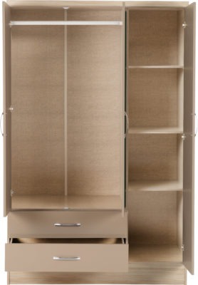 Nevada 3 Door 2 Drawer Mirrored Wardrobe