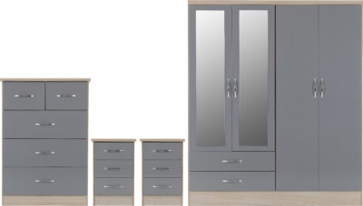 Nevada 4 Door 2 Drawer Mirrored Wardrobe Bedroom Set