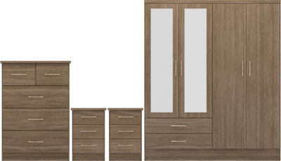 Nevada 4 Door 2 Drawer Mirrored Wardrobe Bedroom Set