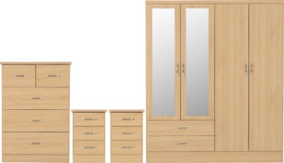 Nevada 4 Door 2 Drawer Mirrored Wardrobe Bedroom Set