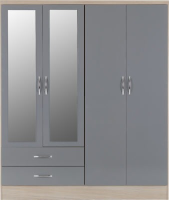 Nevada 4 Door 2 Drawer Mirrored Wardrobe