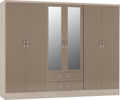 Nevada 6 Door 2 Drawer Mirrored Wardrobe