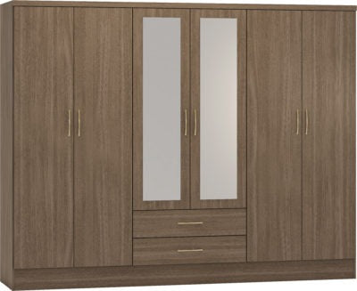 Nevada 6 Door 2 Drawer Mirrored Wardrobe