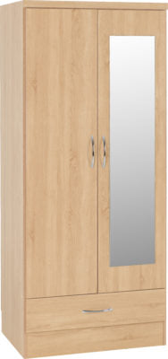 Nevada Mirrored 2 Door 1 Drawer Wardrobe