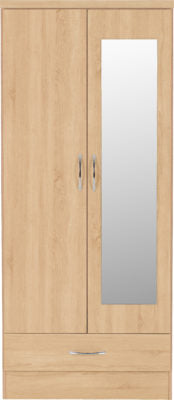 Nevada Mirrored 2 Door 1 Drawer Wardrobe