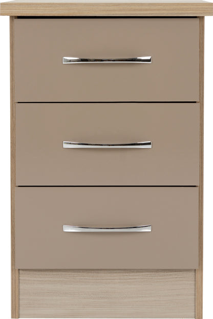 Nevada 3 Drawer Bedside - Oyster Gloss/Light Oak Effect Veneer