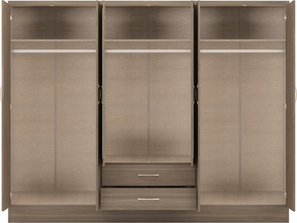 Nevada 6 Door 2 Drawer Mirrored Wardrobe - Rustic Oak Effect