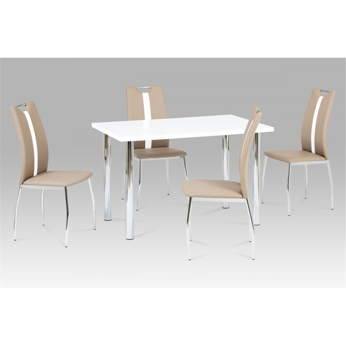 Naomi PU Chairs Chrome & Brown with white Stripe (2s) (Set of 2)