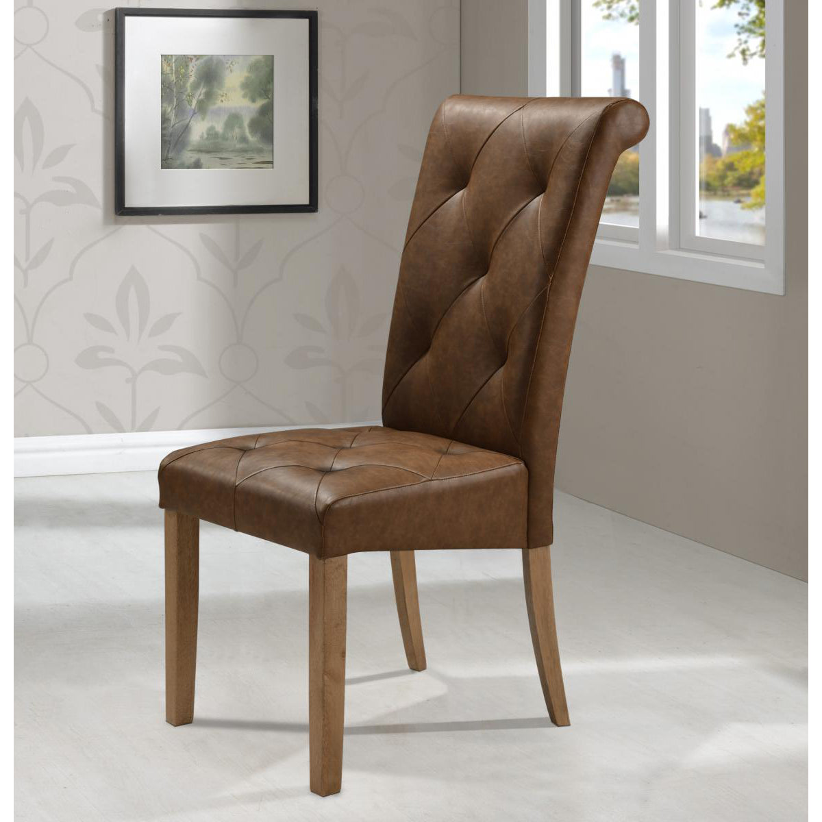 Nicole PU Solid Rubberwood Chair Brown Two Tone (Set of 2)