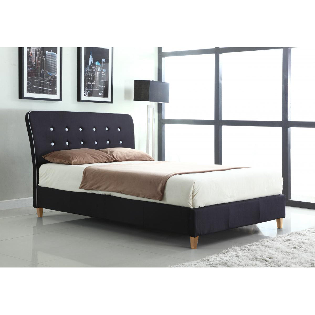 Nina Linen Bed Black with White Piping