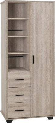 Oliver 1 Door 3 Drawer Open Shelf Wardrobe