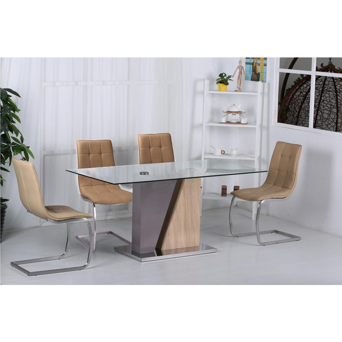 Olivia PU Chairs Chrome - Brown (Set of 2)