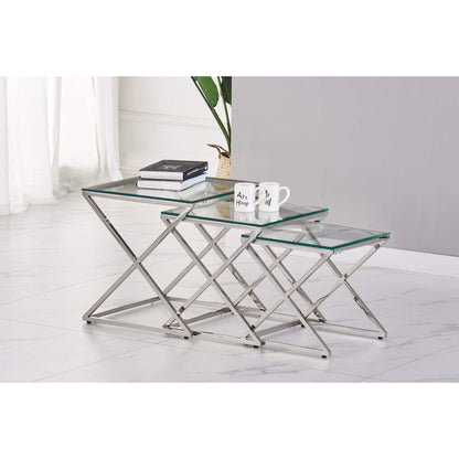 Osaka Nest of Tables Clear Glass & Silver Frame