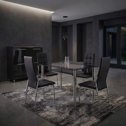 Oyster PU Chairs (4s) - Black &amp; Chrome (Set of 4)