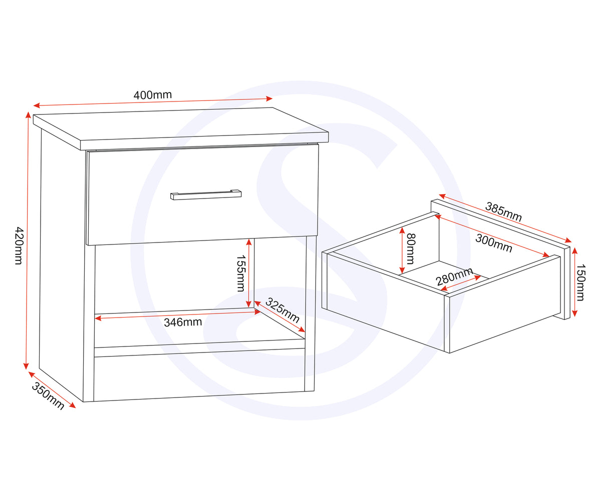 Polar 1 Drawer Bedside - White