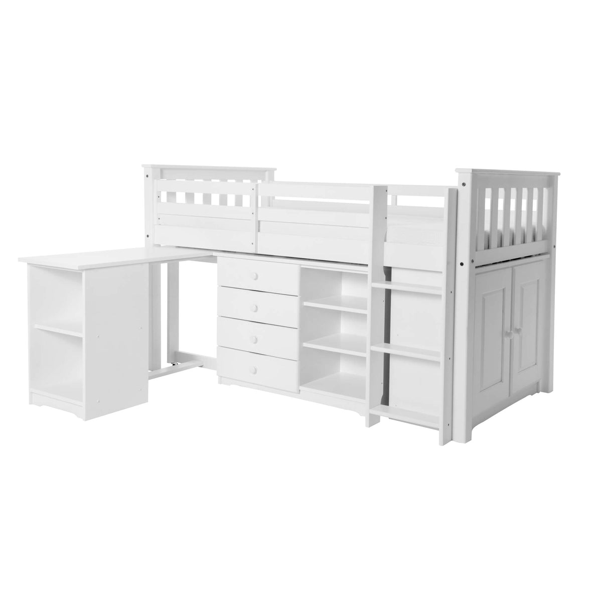 Porto Midi Sleeper with Desk, Chest & Bookcase - White