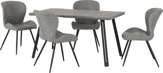 Quebec Wave Edge Dining Set - Concrete Effect/Black/Grey Faux Leather