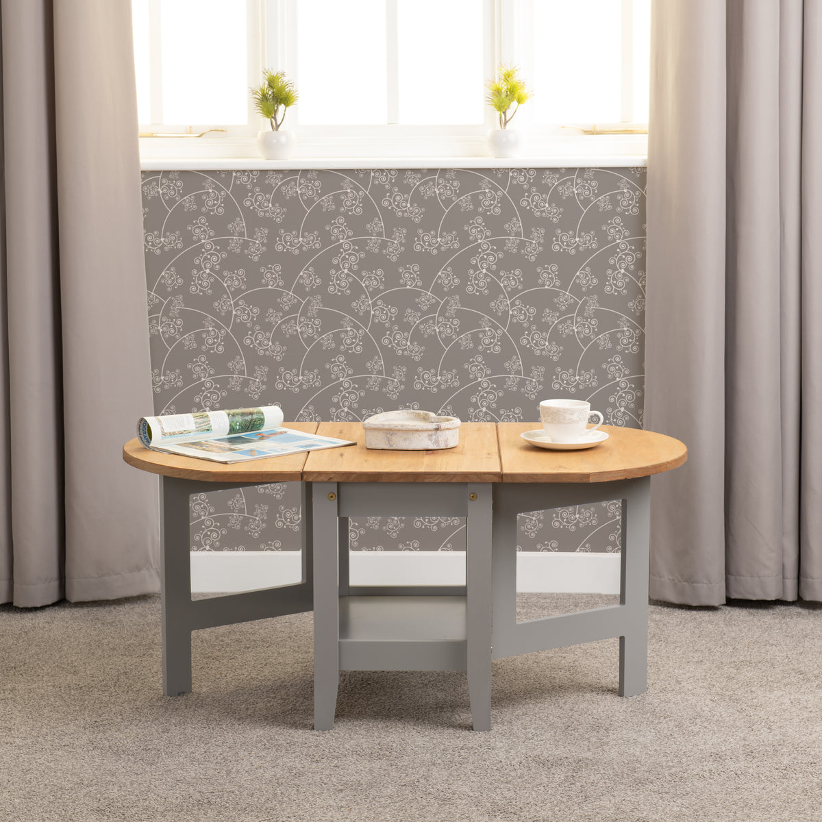 Santos Drop Leaf Coffee Table - Grey Slate/Distressed Waxed Pine