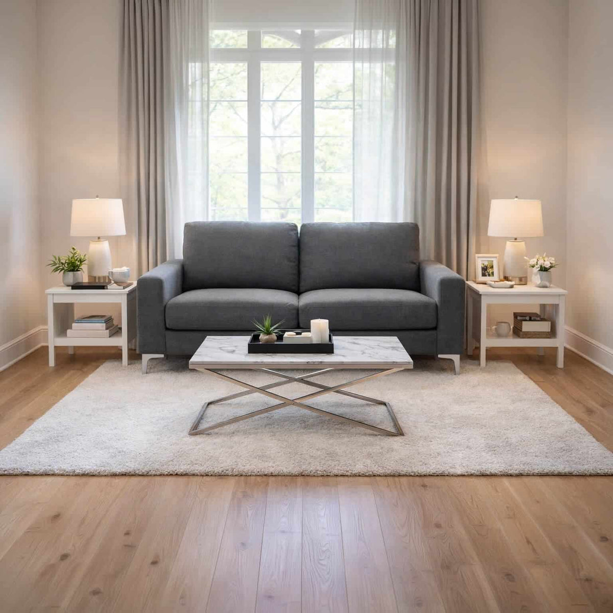 Ginetta Marble Coffee Table with Silver Frame