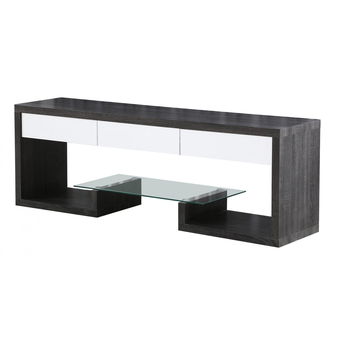 Samba TV Unit Black & White High Gloss 3 Drawer - Black, White