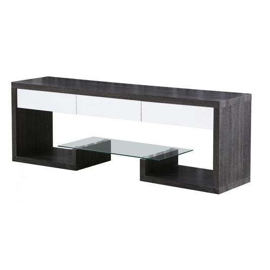 Samba TV Unit Black & White High Gloss 3 Drawer - Black, White