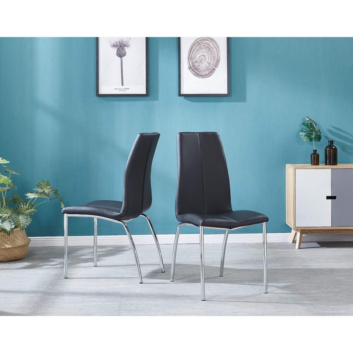 Scimitar PU Chairs Chrome & Black (2s) (Set of 2)