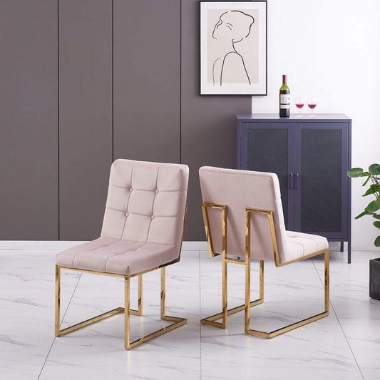 Spectra Velvet Fabric Dining Chair Pink & Gold - Gold, Pink (Set of 2)