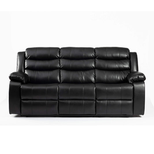 Turin Recliner Leather Aire 3 Seater - Black