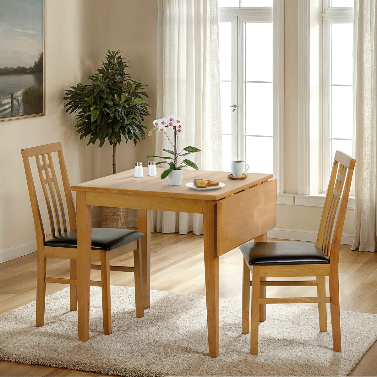 Vienna Drop Leaf Dining Set - Medium Oak/Brown Faux Leather