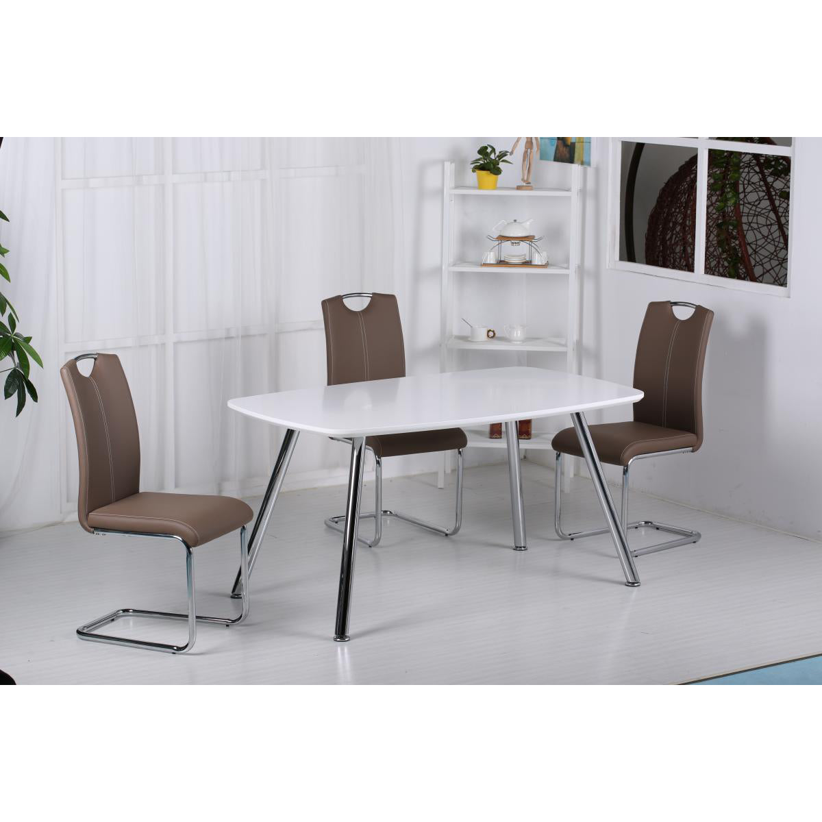 Vera High Gloss Dining Table Light Grey & Chrome - Grey &amp; Chrome