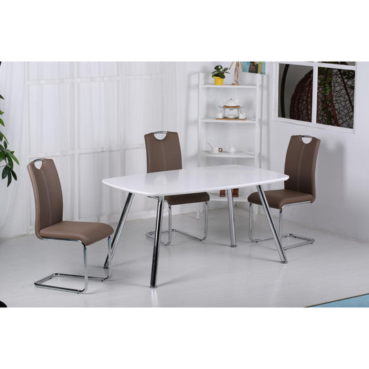 Vera High Gloss Dining Table Light Grey & Chrome - Grey &amp; Chrome