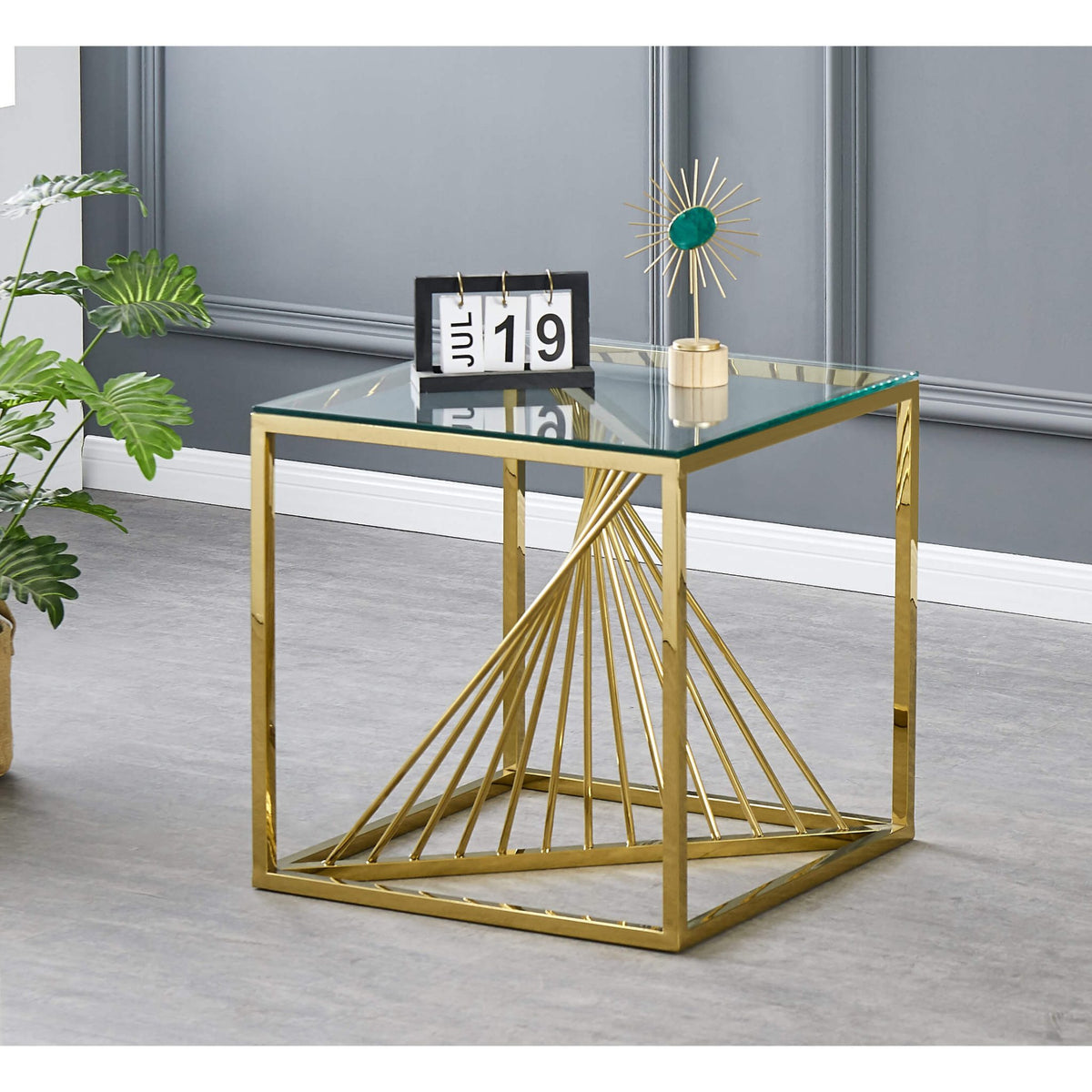 Vista Clear Glass Lamp Table - Gold