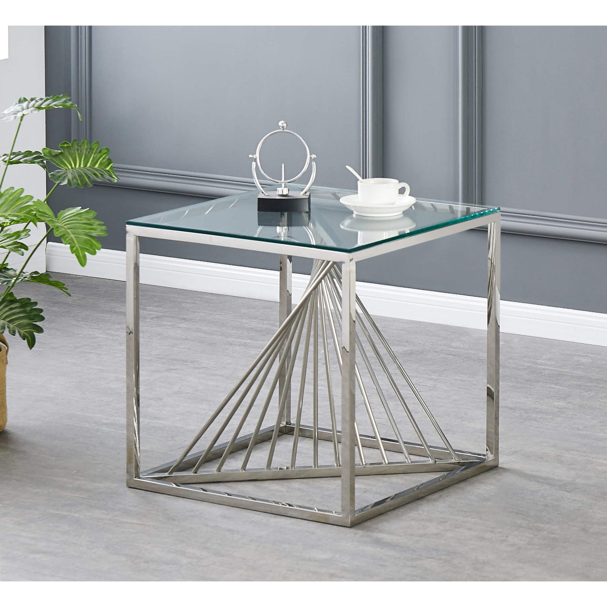 Vista Clear Glass Lamp Table - Silver