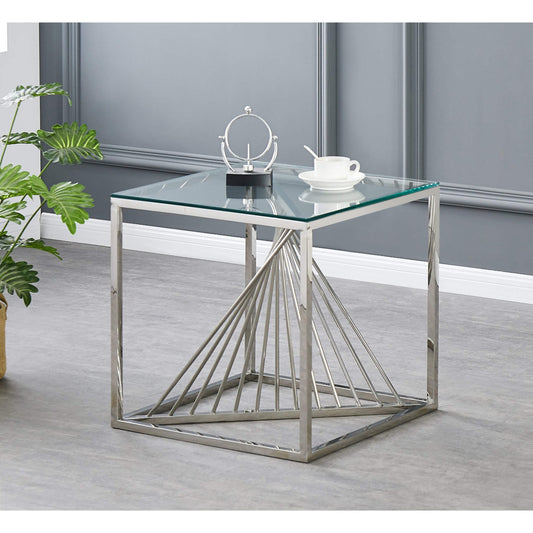 Vista Clear Glass Lamp Table - Silver