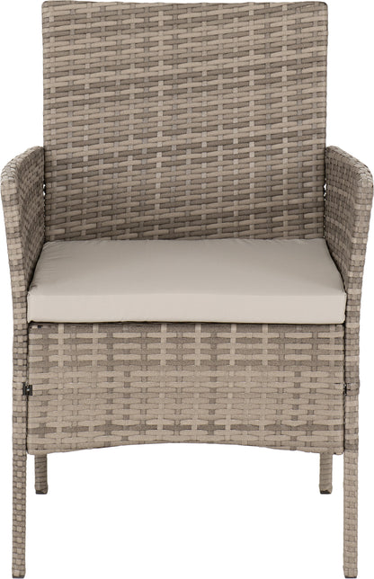 Willow 3 Piece Garden Set - Grey Rattan/Grey Fabric/Black Glass