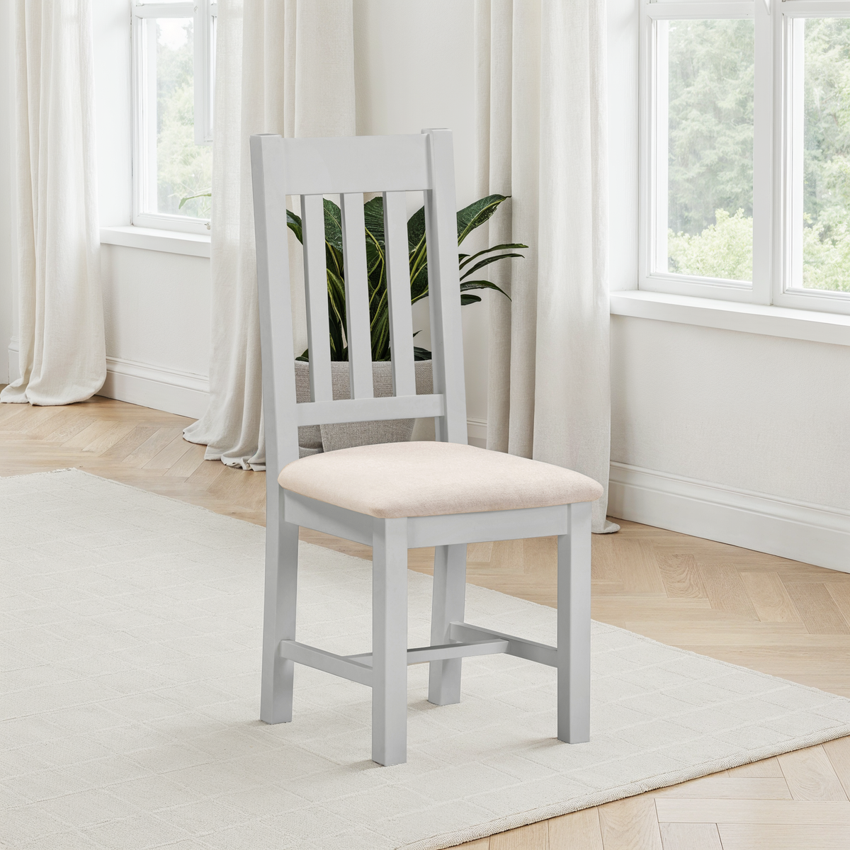 Windsor Slatted Chair (Box of 2) - Pebble Grey/Oat Fabric