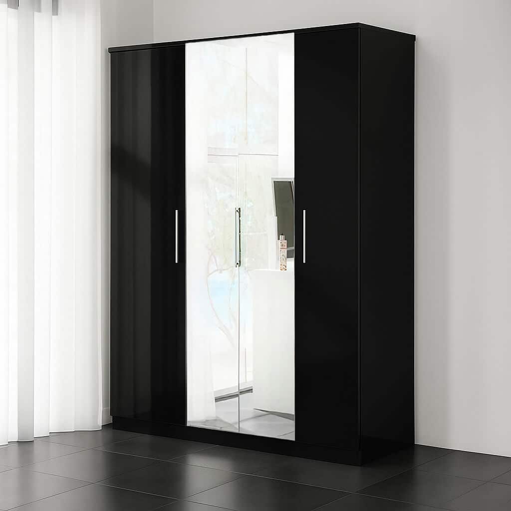 Topline Robe with two Mirrors 4 Door - Black