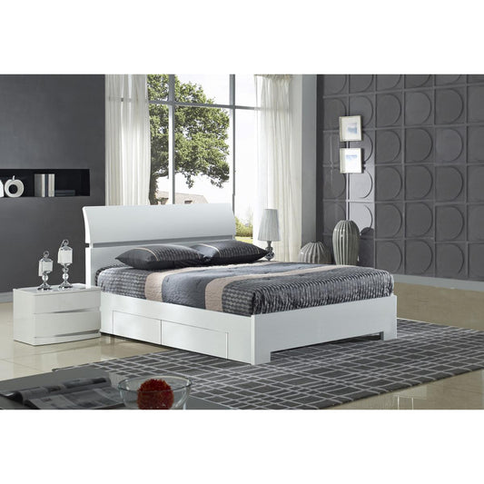 Widney White High Gloss Bed with 4 Drawers