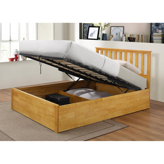 Zoe Storage Bed Solid Rubberwood Oak