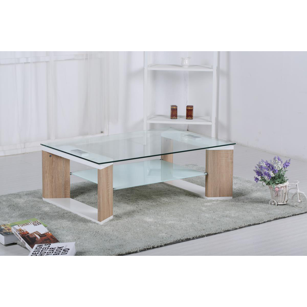 Zola Glass Coffee Table White & Natural - Natural, White