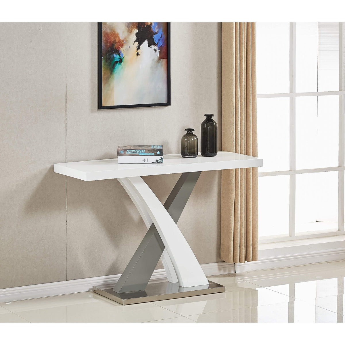 Zurich Console Table High Gloss White & Grey - Grey, High Gloss White