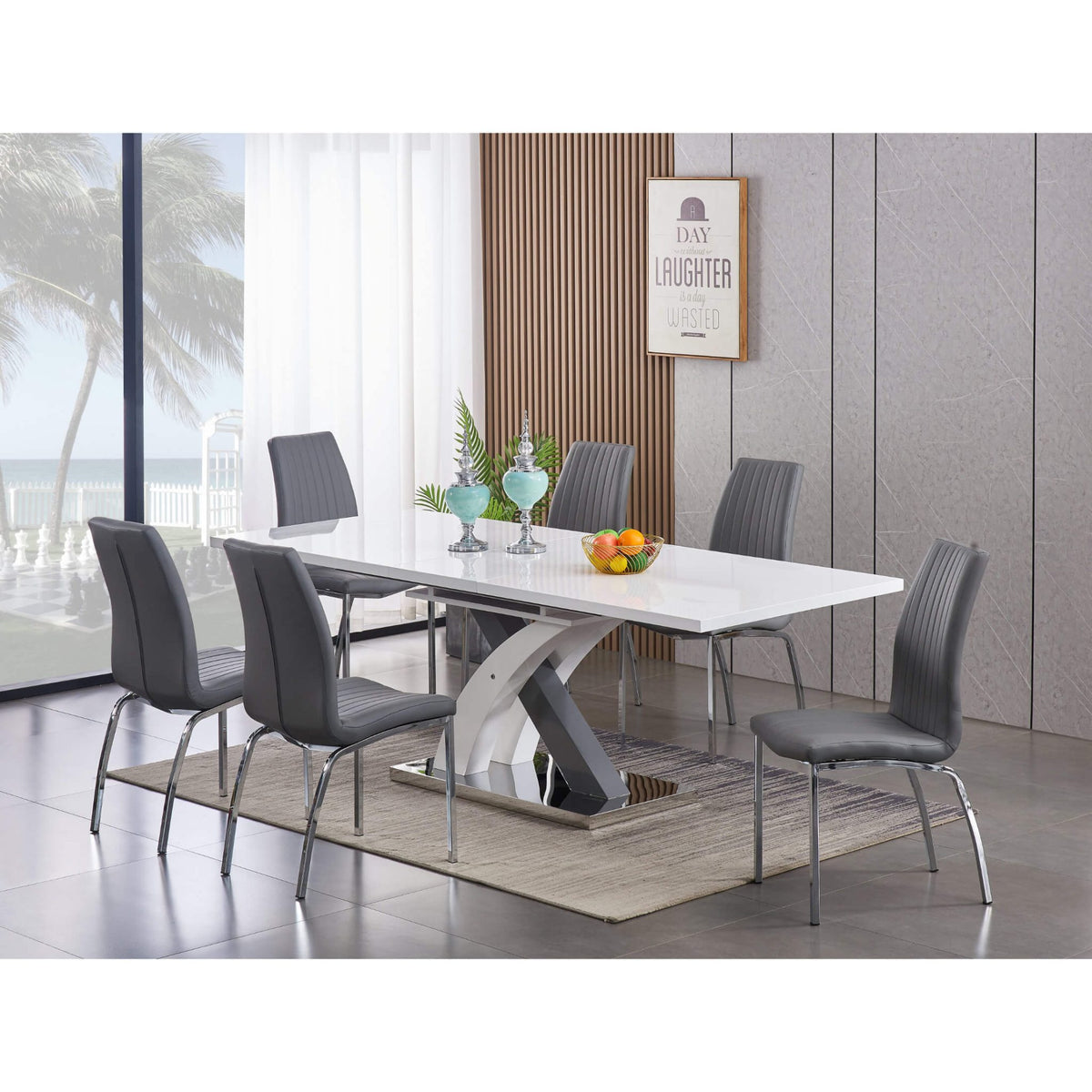 Zurich Extending Dining Table High Gloss White & Grey - Grey, High Gloss White